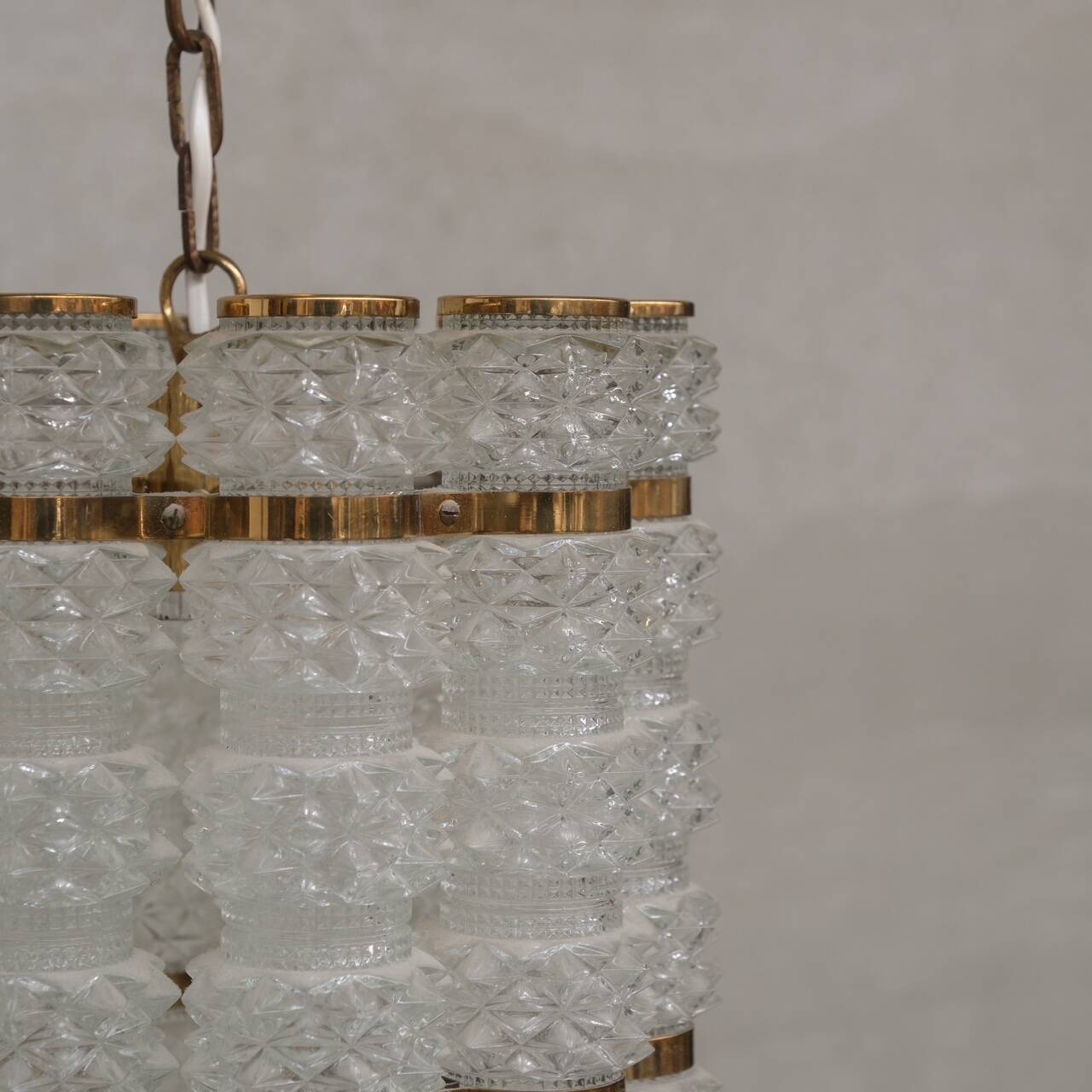 Swedish Mid-Century Brass and Glass Chandelier by Orrefors for Tyringe