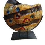 Handmade multi-layer fused glass vase unique work Italy