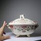 Antique Longchamp soup tureen/vegetable dish with polychrome daisies in ironstone.
