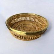 Circular rattan and brass basket, Italy, 1970