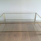 Grande table basse à double plateau en bronze poli et verre signé Jacques Théophile Lepelletier et estampillé Broncz