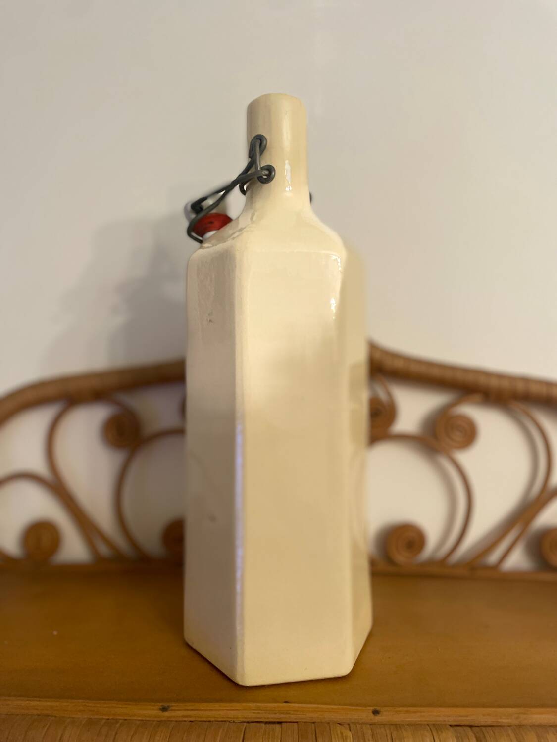 Vintage cream stoneware bottle vase