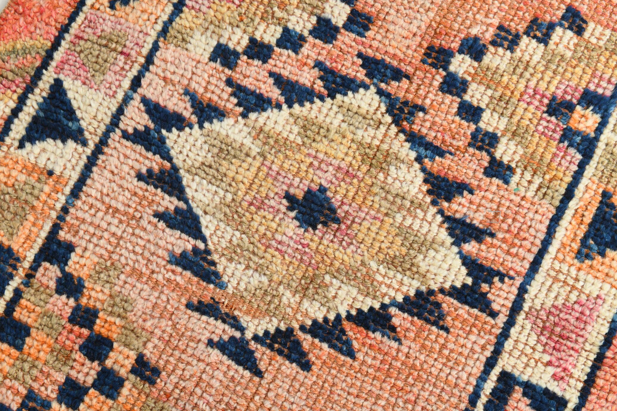 Navy Blue & Orange Vintage Runner Rug, 79x395Cm
