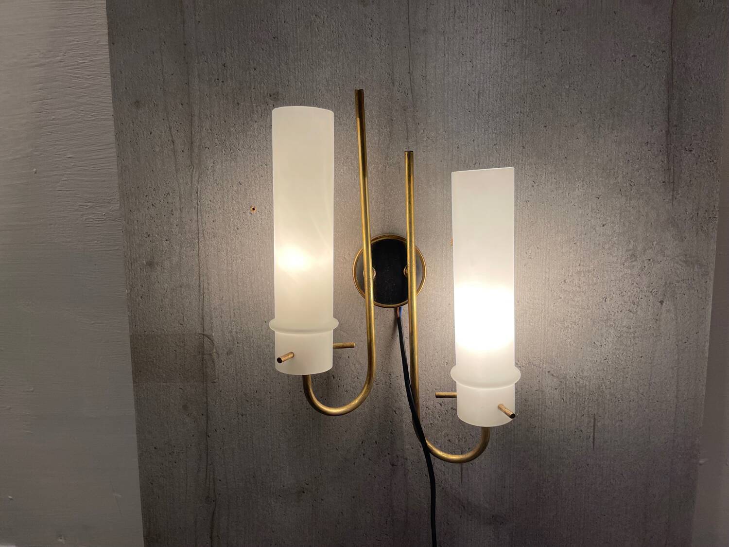 Brass Opaline Glass Sconces Set of 2 1950’s