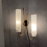 Brass Opaline Glass Sconces Set of 2 1950’s