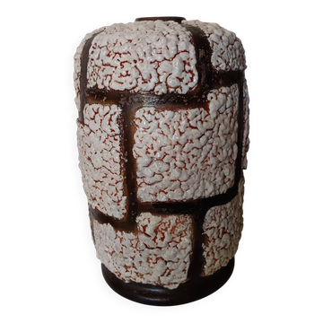 Grand pied de lampe brutaliste en céramique émaillée, décor Fat Lava 1970