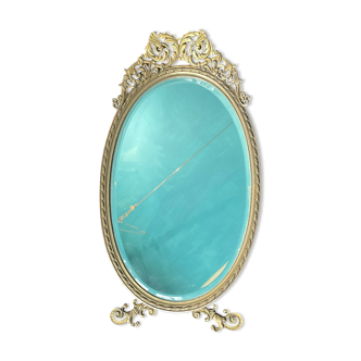 Small oval beveled mirror - bronze baroque frame