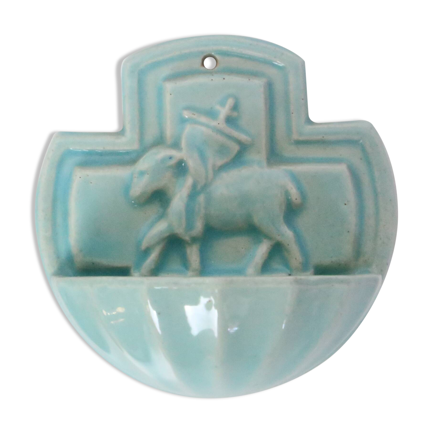 Desvres earthenware stoup, 1980