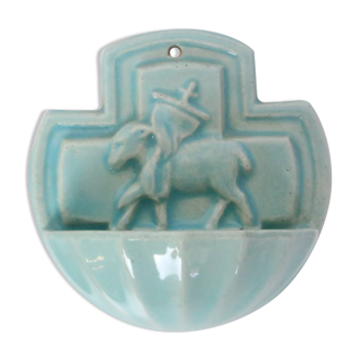 Desvres earthenware stoup, 1980