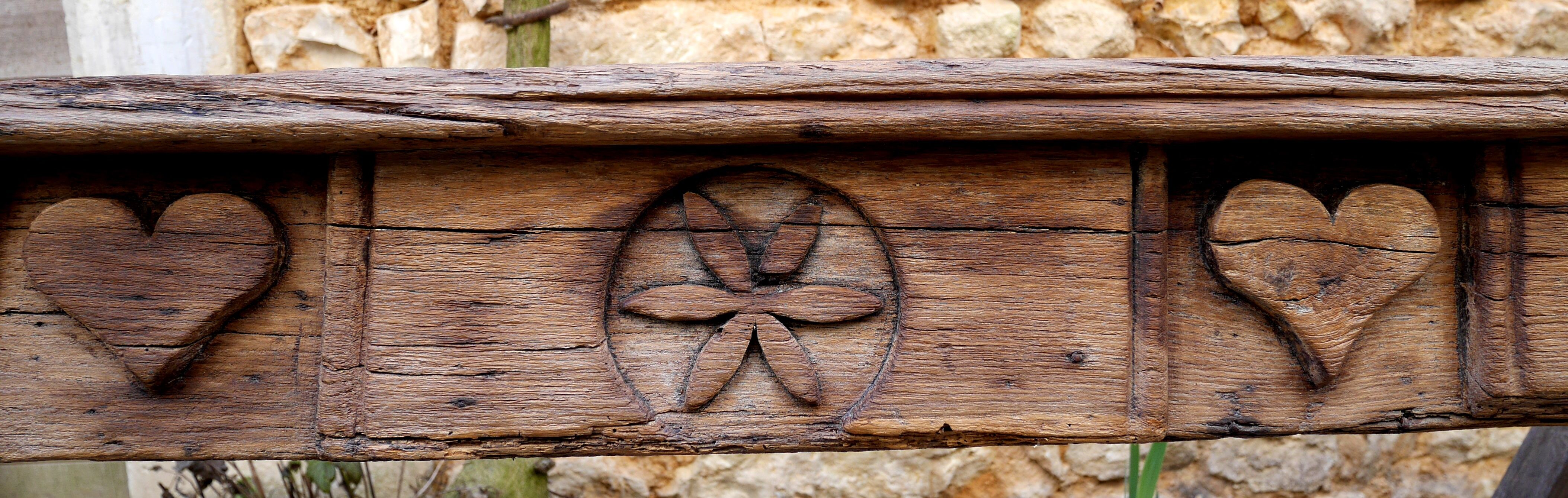 Old pediment beam carved lintel fireplace heart rosette