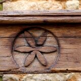 Old pediment beam carved lintel fireplace heart rosette