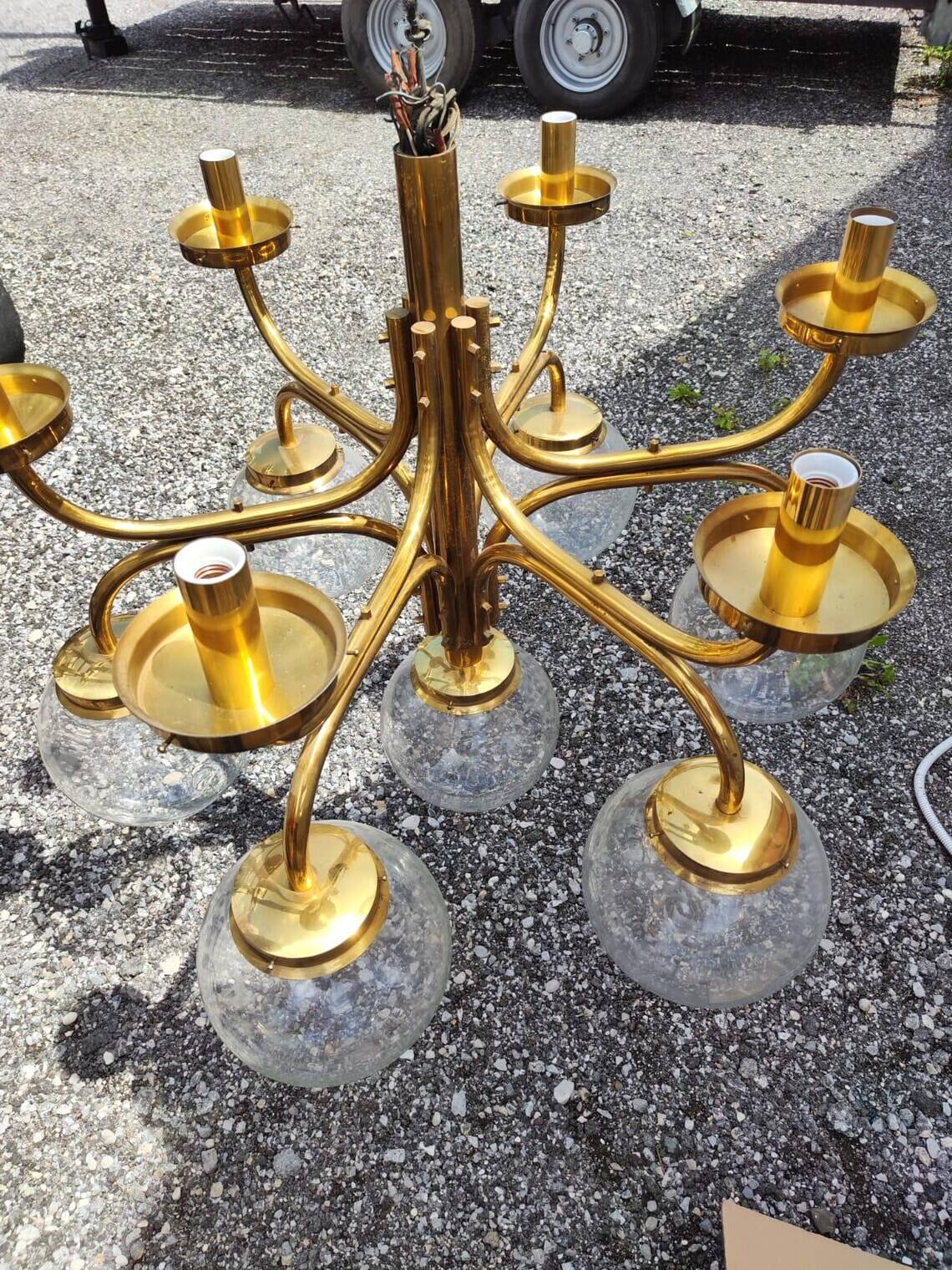 Extra Large Brass Chandelier: Mid-Century Italian 19-Bulb Pendant Light