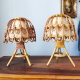Pair of vintage 70s rattan lamps