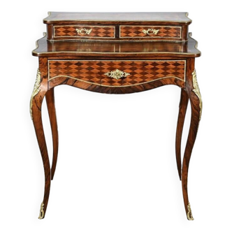 Small Lady's Desk with Tiered Precious Wood, Louis XV style, Napoleon III period - Mid-19th century