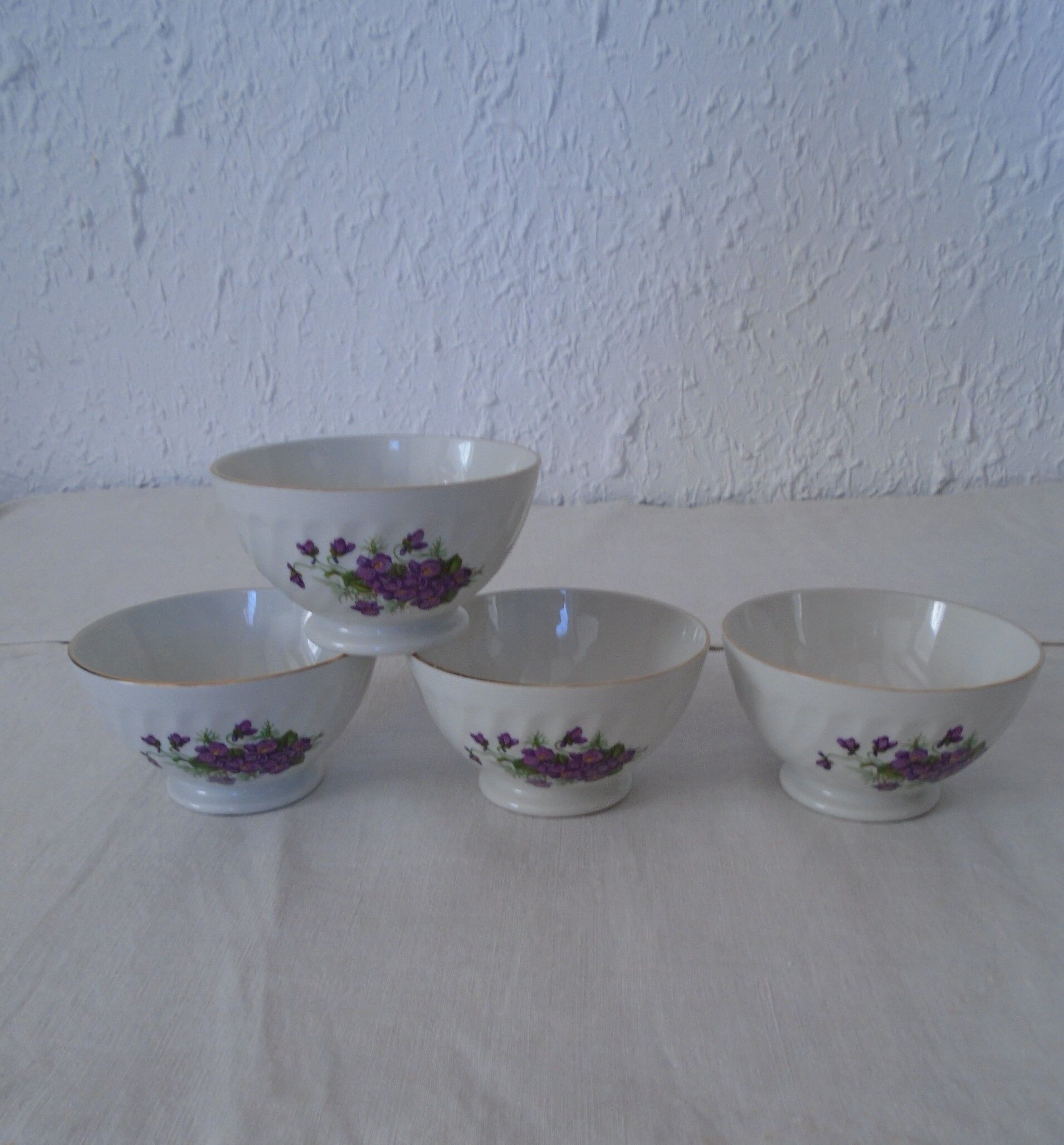 4 bowls purple decoration flowers Sarreguemines twists