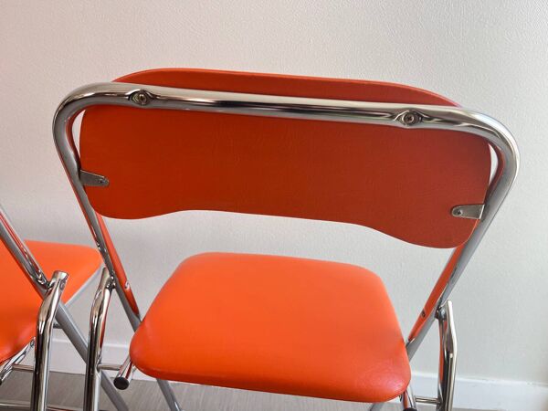Chaises pliantes vintage Soudexvinyl Chrome / skaï orange