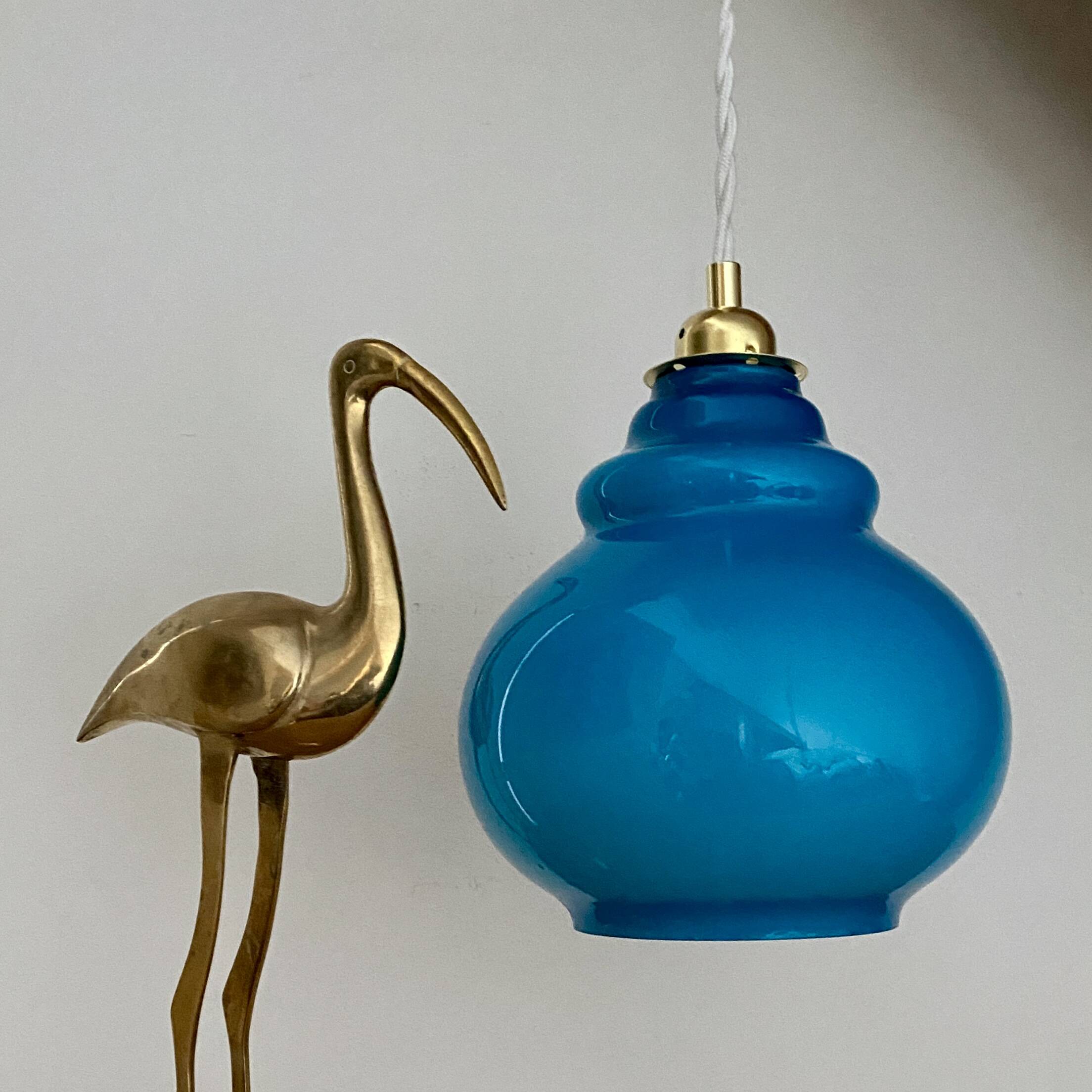 Vintage globe pendant light in blue opaline