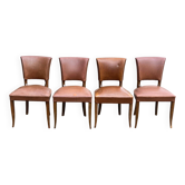 4 chaises art déco bois massif et cuir marron 1930
