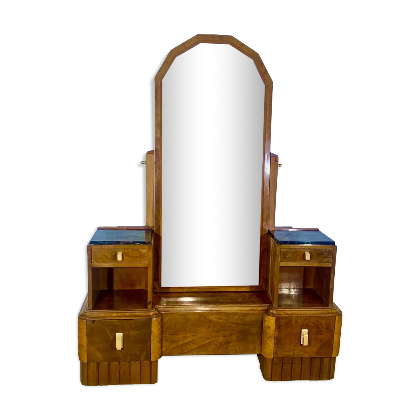 Dressing table art deco 1920 walnut magnifying glass portor marble