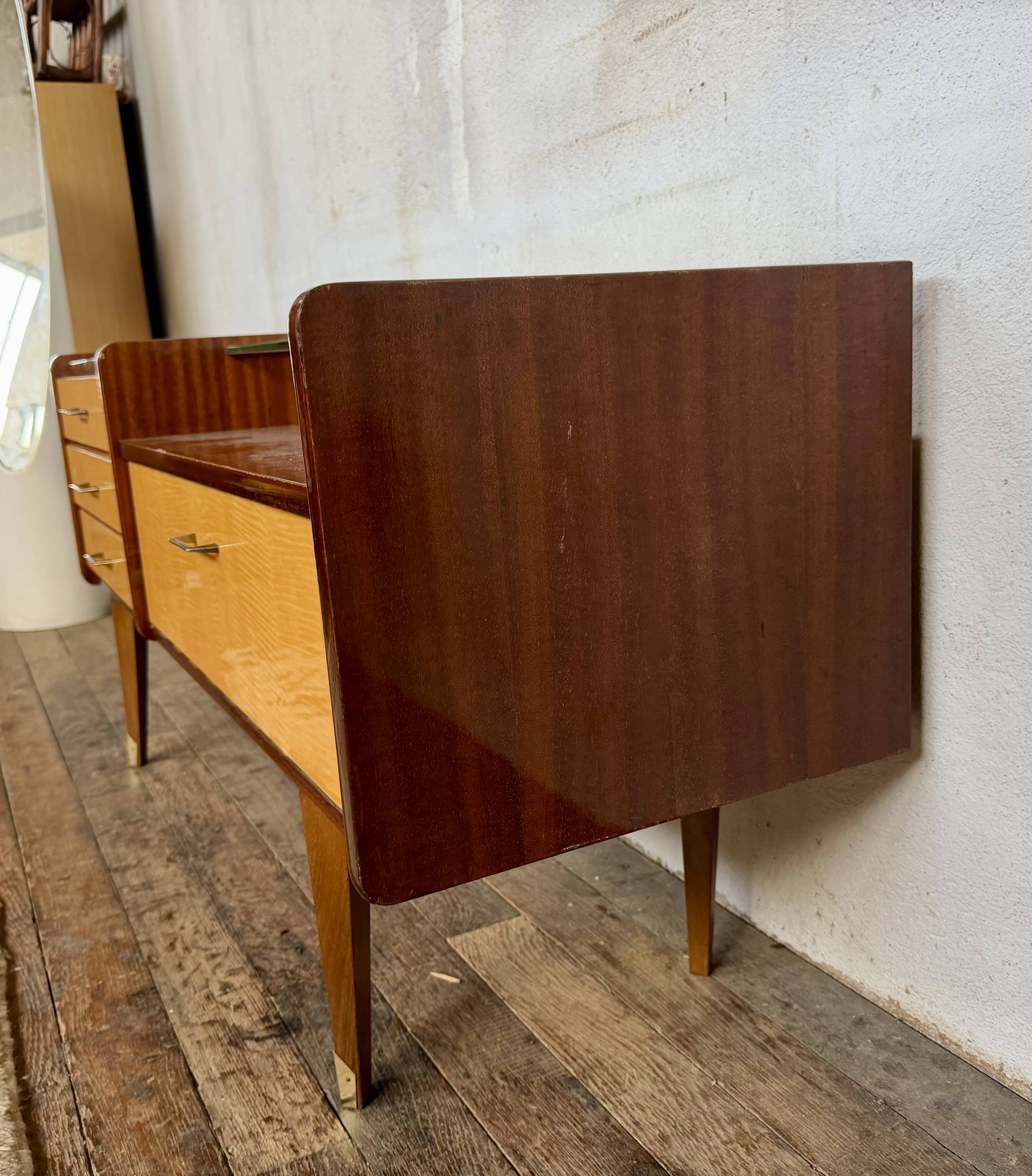 Enfilade vintage bicolore – Plateau en verre – Design rétro chic