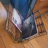 60s metal and rattan magazine rack