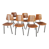 Set of 6 stackable wooden and metal chairs