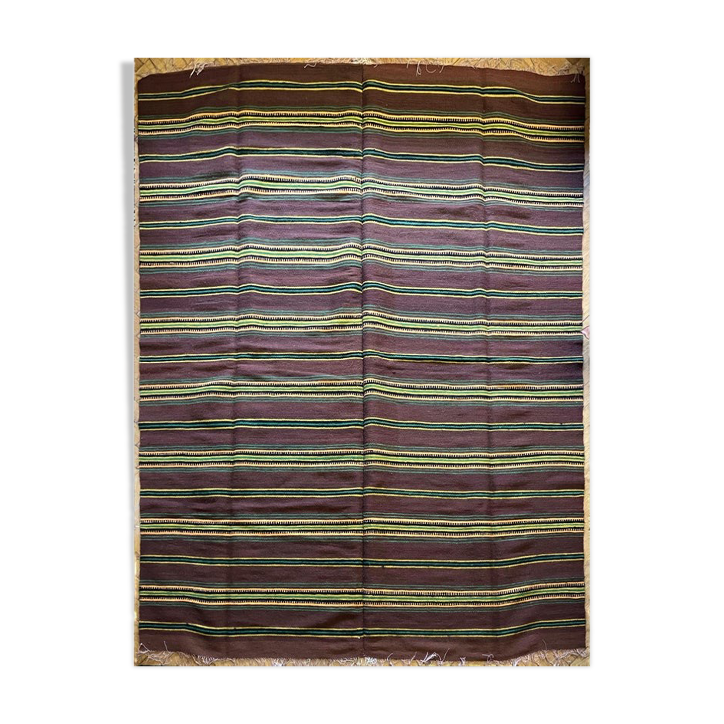 Romanian vintage carpet with stripes, made by hand in wool