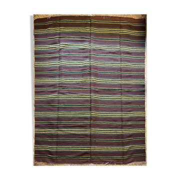 Romanian vintage carpet with stripes, made by hand in wool