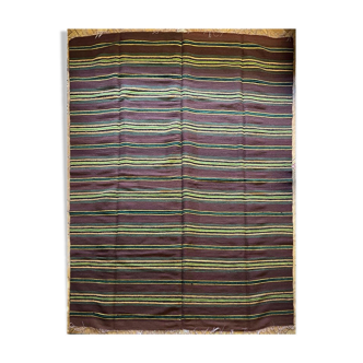 Romanian vintage carpet with stripes, made by hand in wool