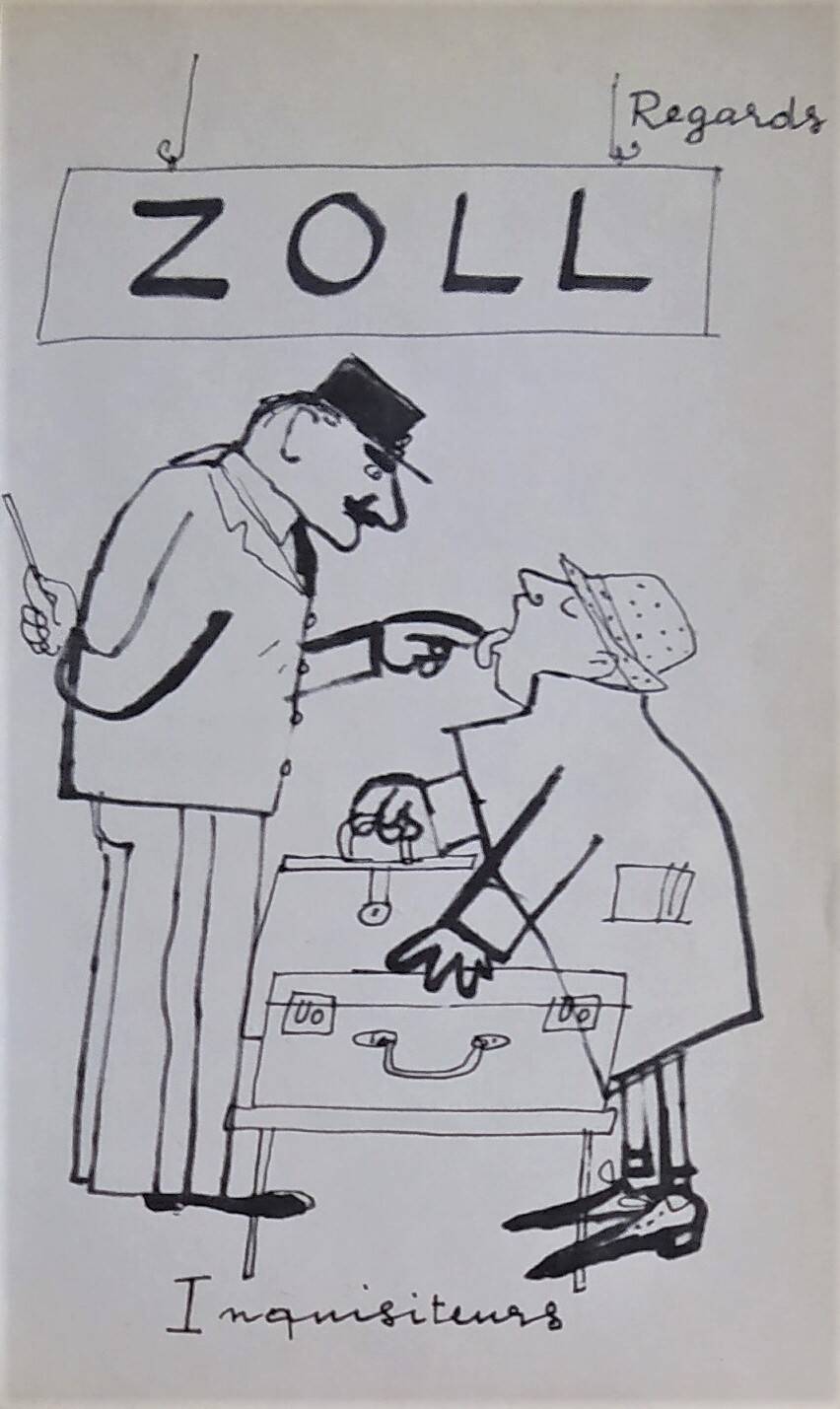 Illustration by Daninos from 1962 "inquisitive looks..."