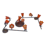 3 Vintage Gold Metal Glass Tulip Pendant Lights