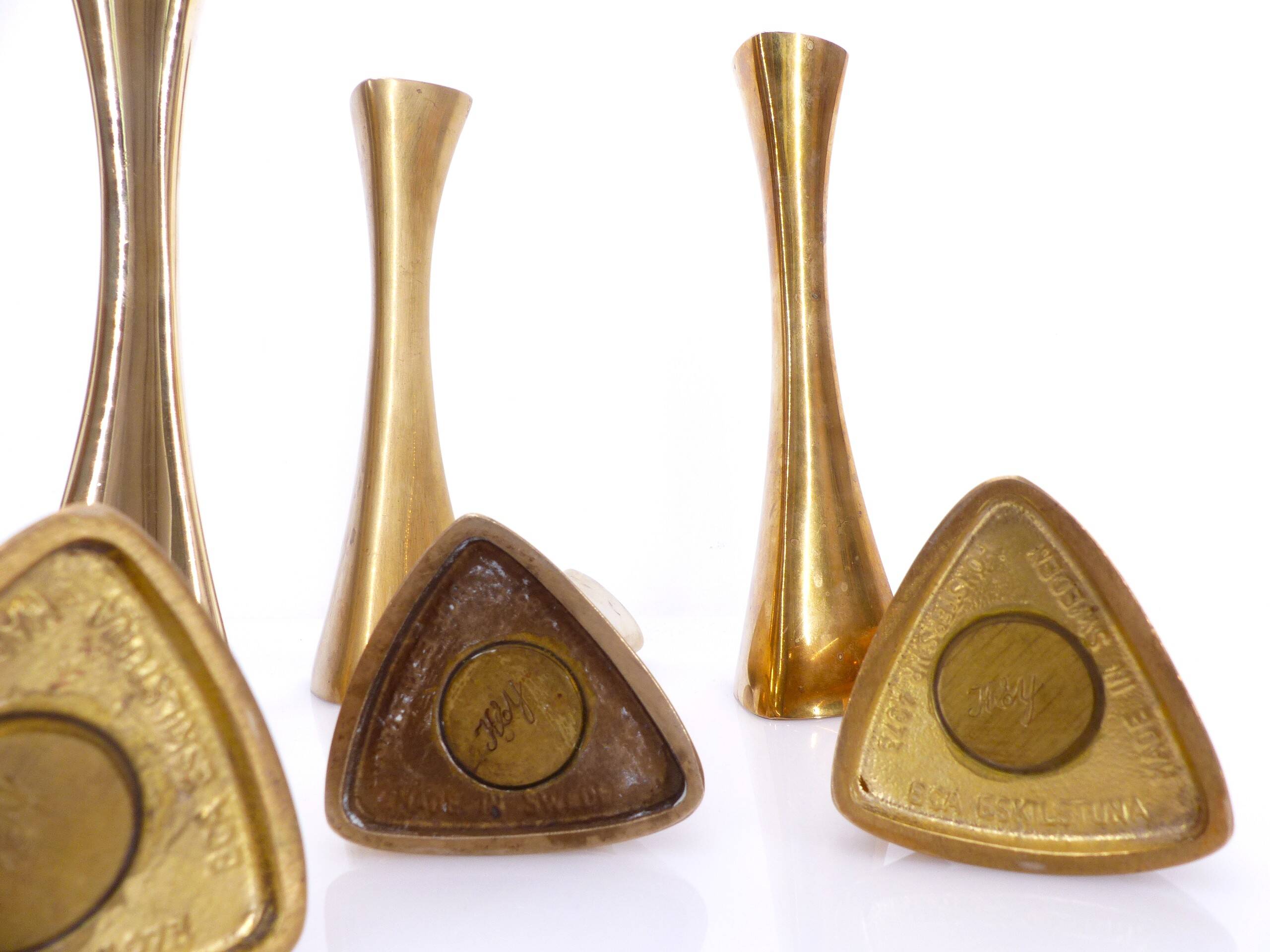 6 Ytterberg solid brass candlesticks for BCA Eskilstuna, Sweden, circa 19