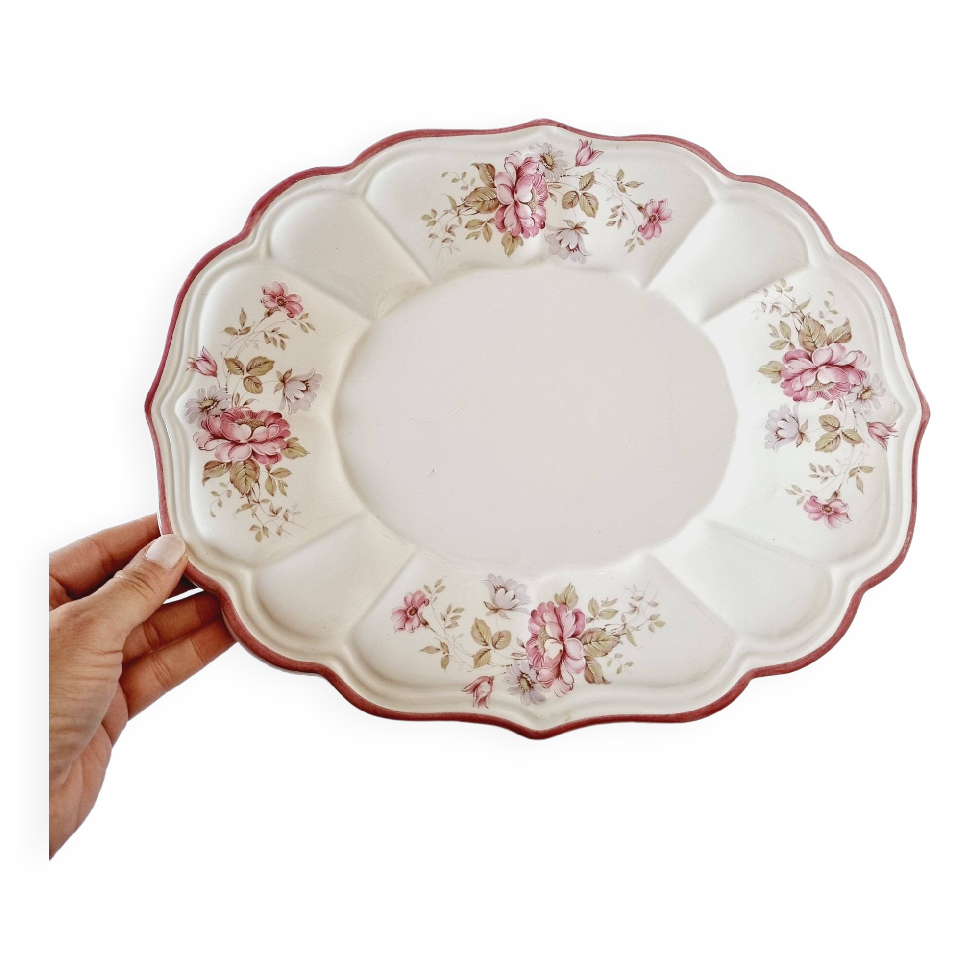 Plat ovale en céramique à délicat décor floral