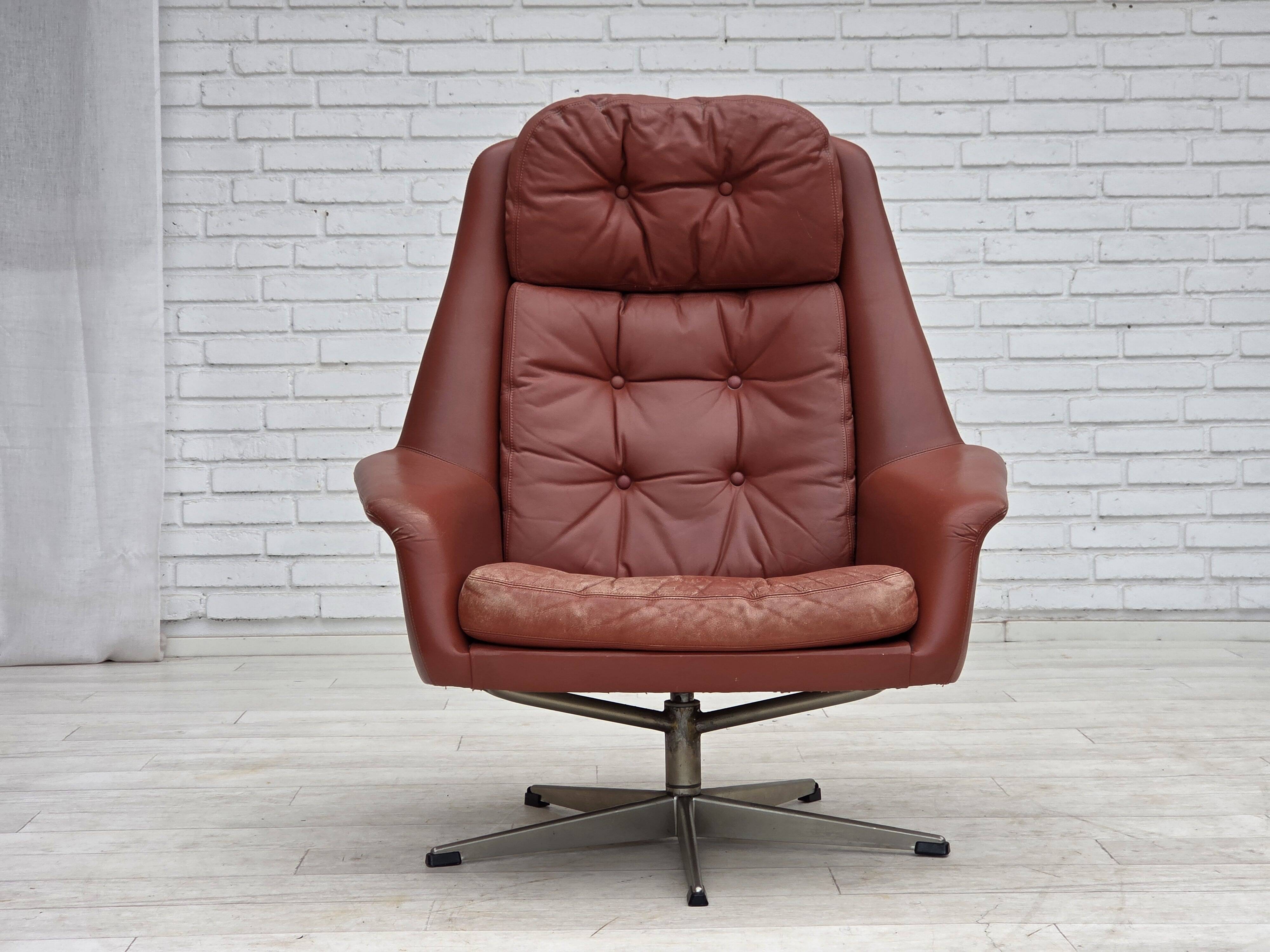 1970s, Danish design by H.W.Klein, swivel armchair, furniture leather.