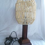 Vintage wooden deco table lamp &string lampshade 70's trendy