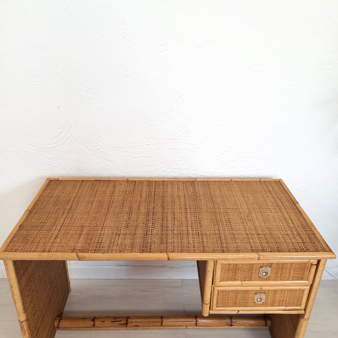 Pair of wicker and bamboo desks, Dal Vera, vintage