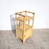 Small vintage rattan shelf bedside table