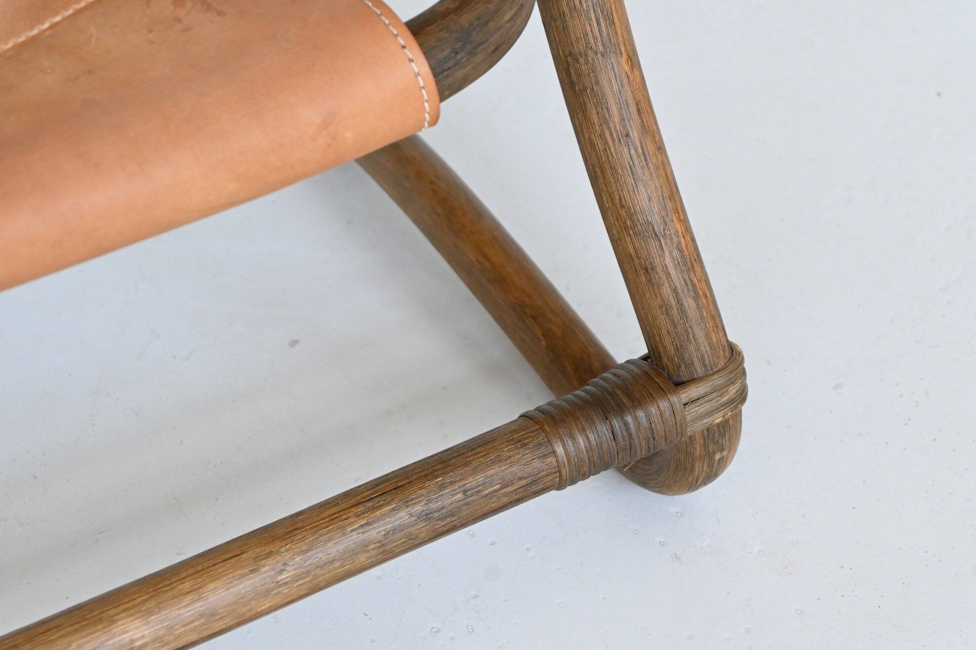 Espri safari chair in cognac leather and bamboo IKEA Sweden 1970