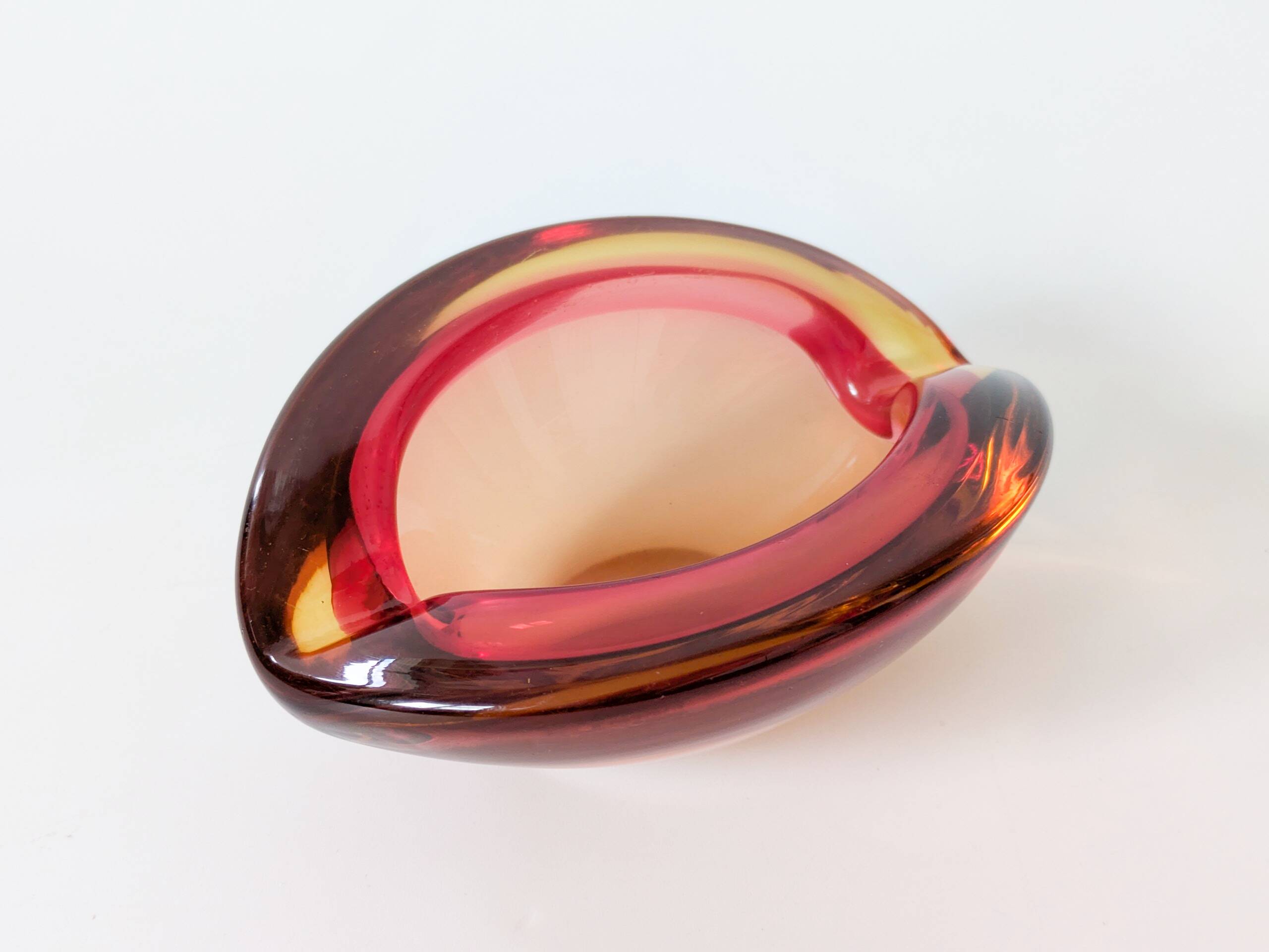 Murano glass catchall in Sommerso style, Orange Rose.