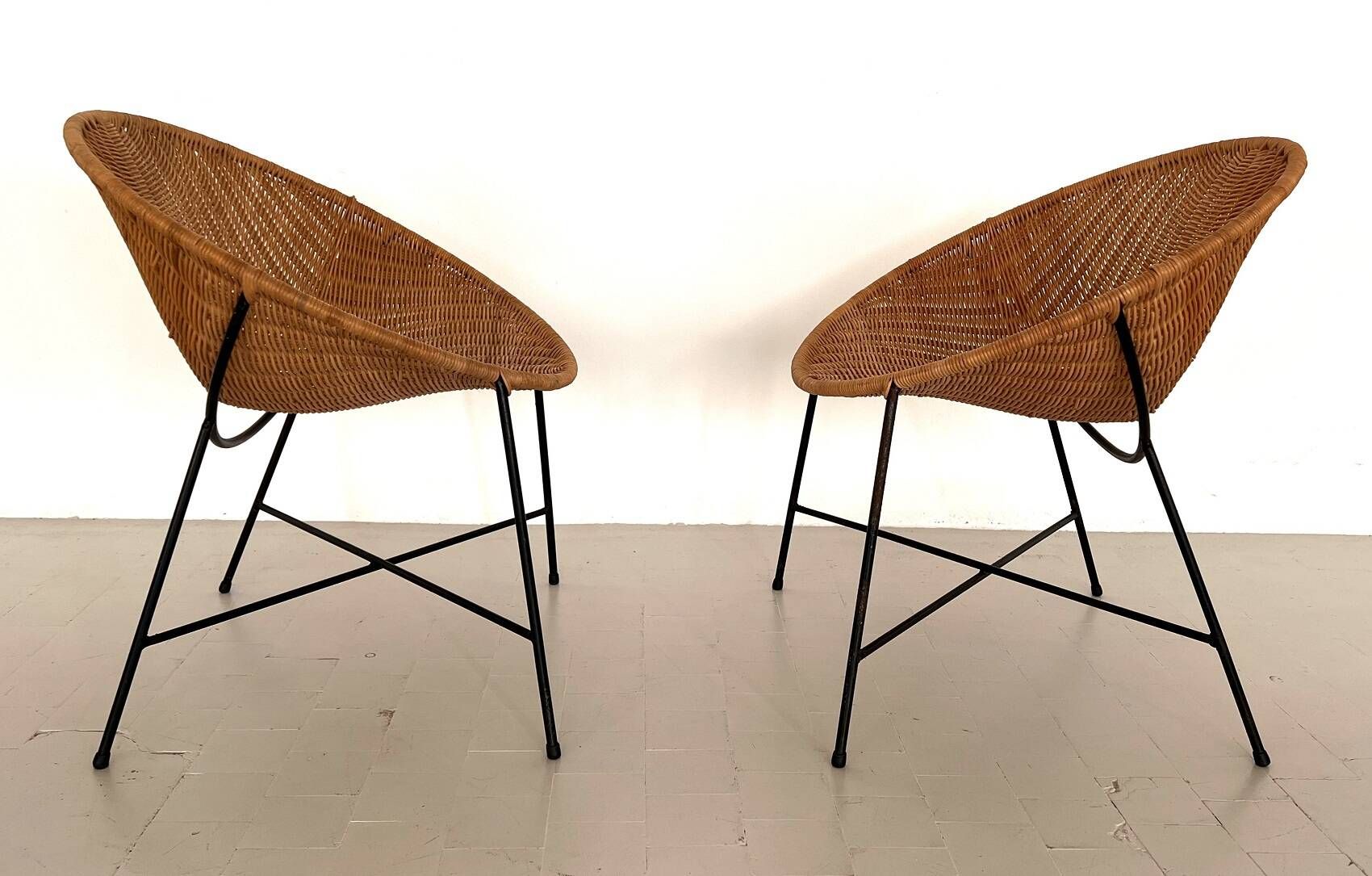 Mid Century Rattan Lounge Chairs, 1970s, Set of 2