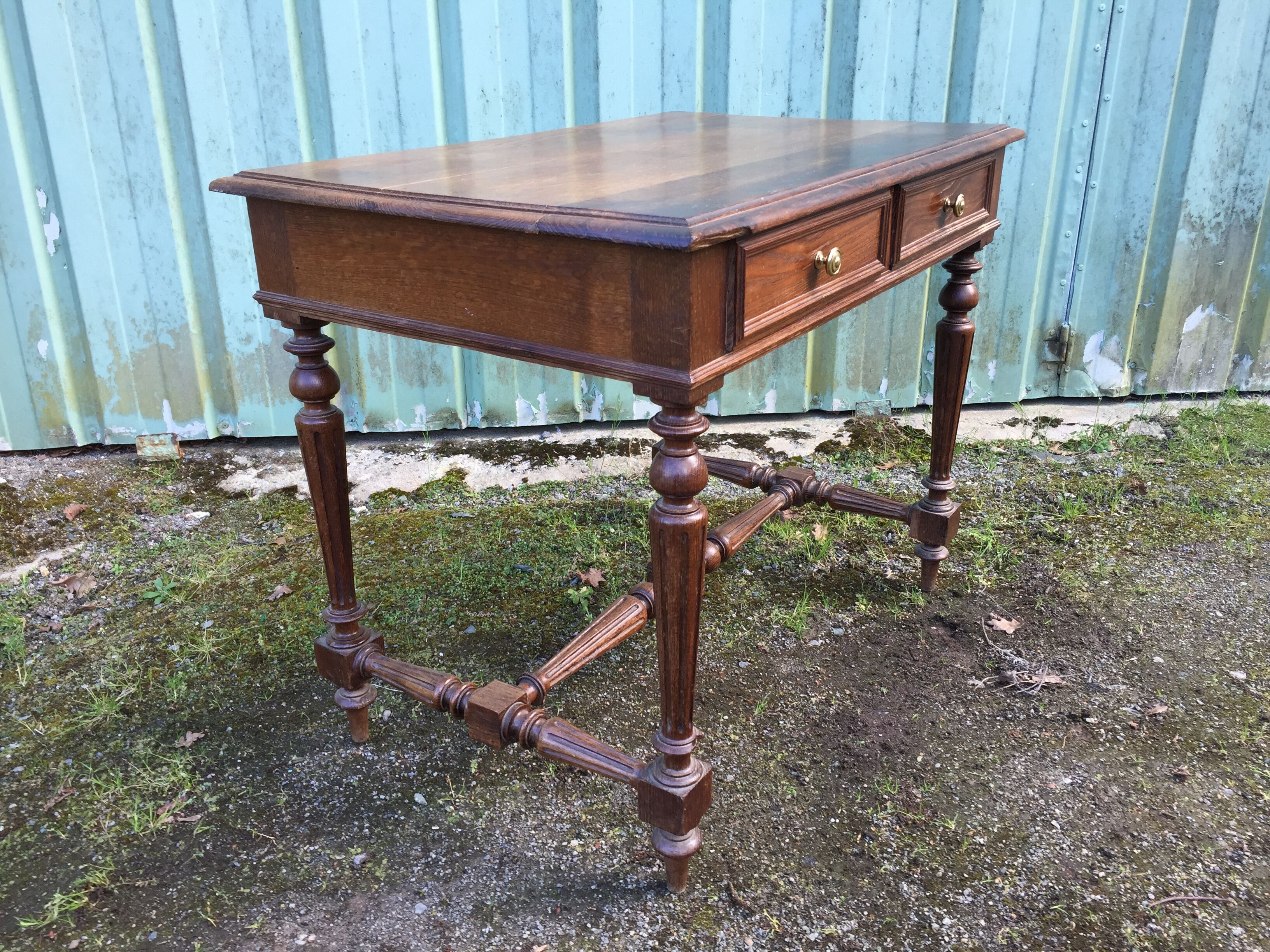 Vintage oak desk table with 2 drawers