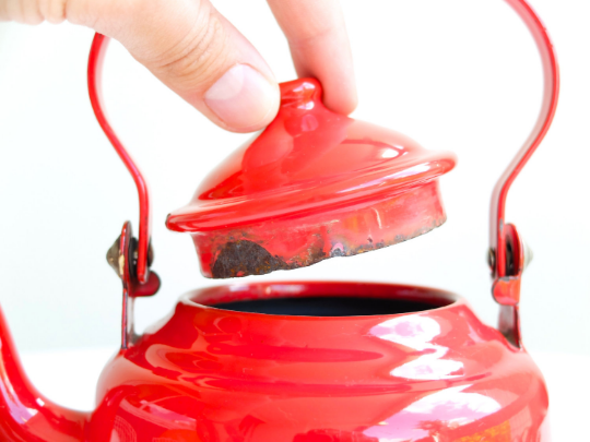 Red enamelled teapot, 1950s