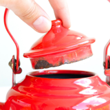 Red enamelled teapot, 1950s