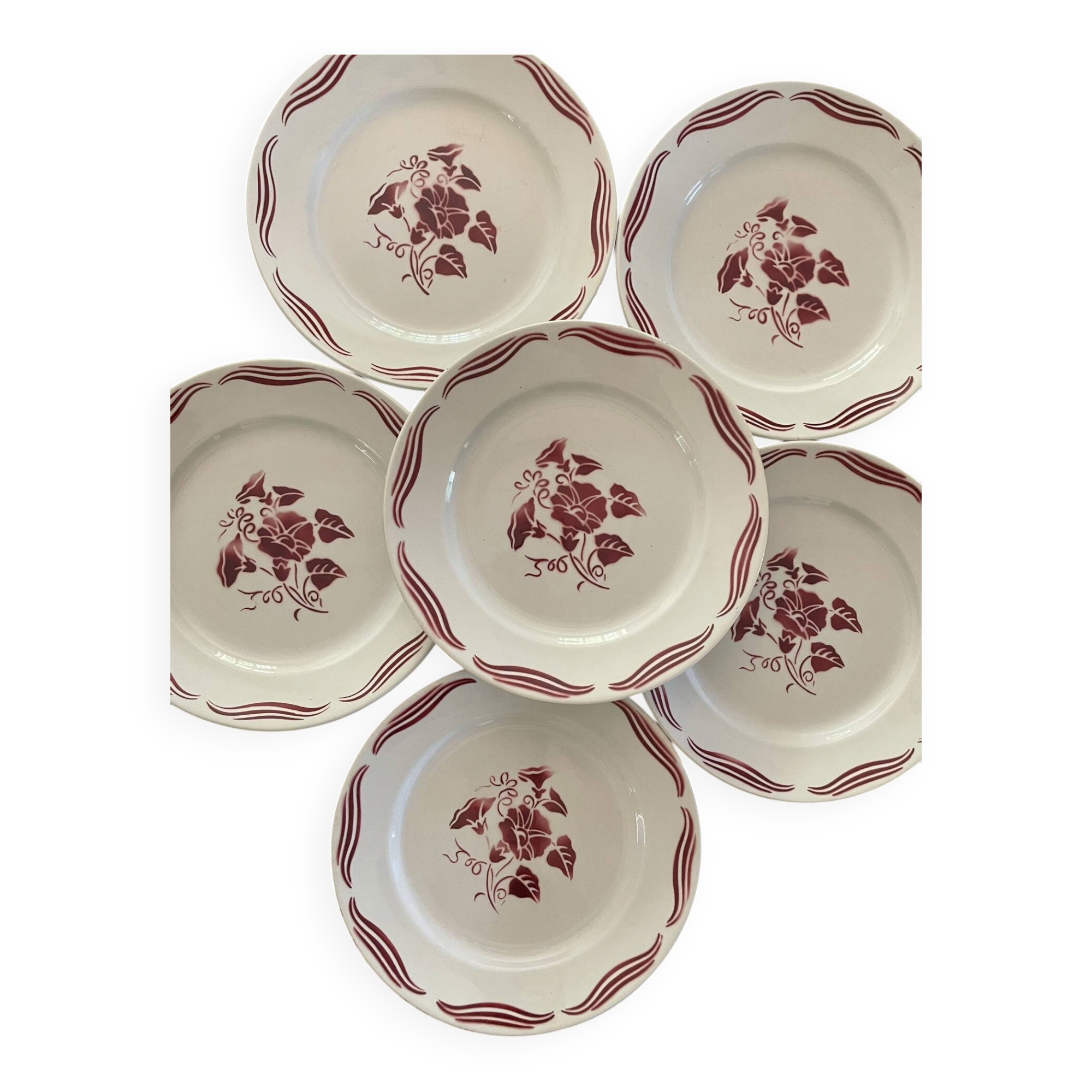 6 Flat plates Fenal Badonviller Liserons pattern