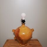 Lampe vintage en grès vernissé avec abat-jour peint à la main