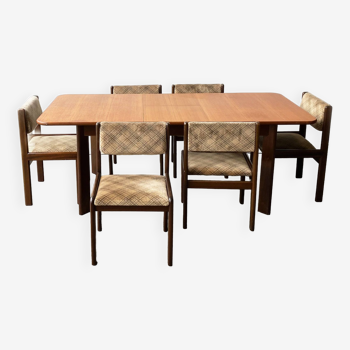 1960’s mid century G Plan dining table with 6 matching dining chairs