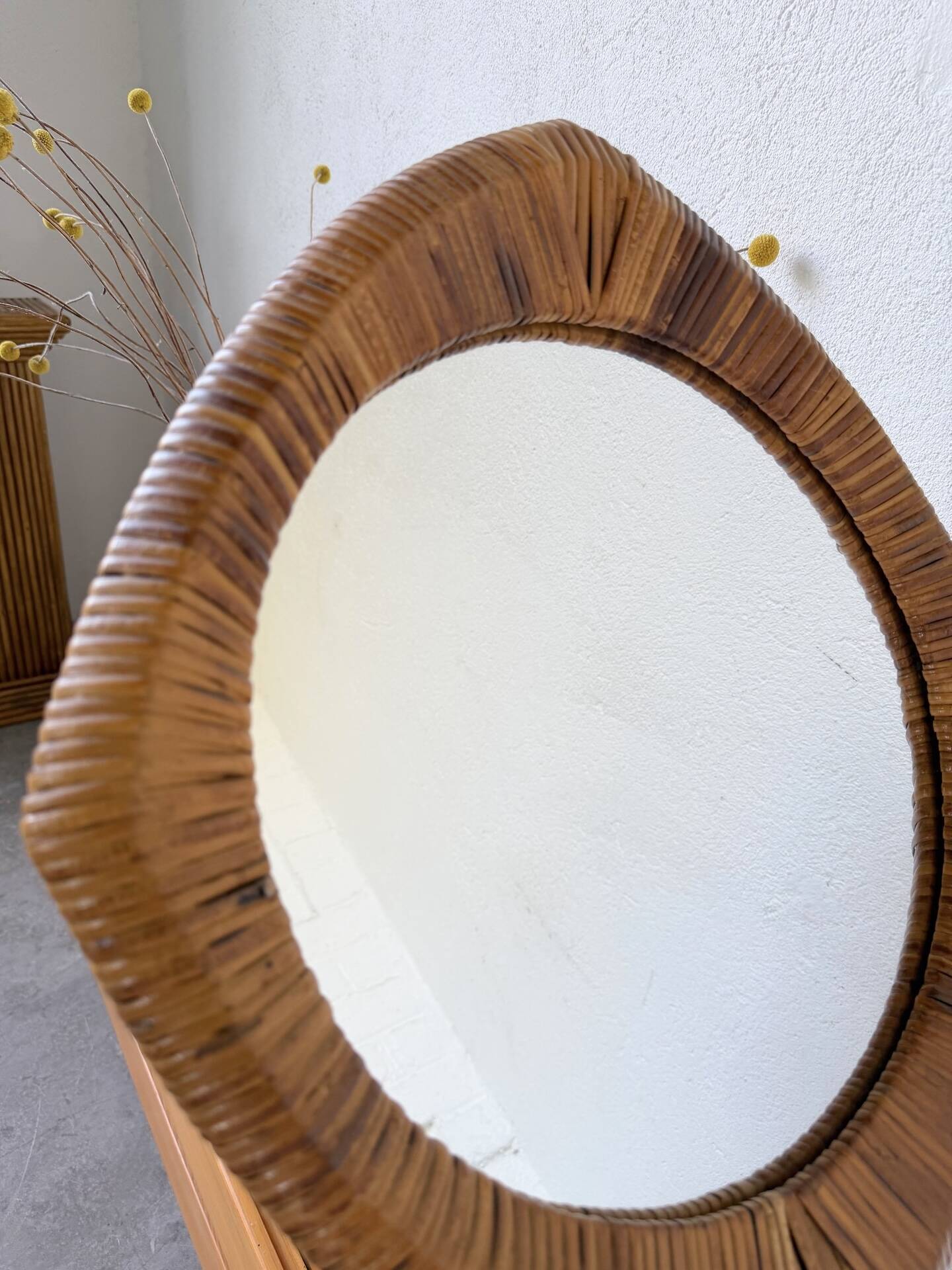 Woven wicker mirror French Riviera 1960