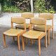 4 Baumann Scandinavian chairs, solid wood and beige leather, 1960