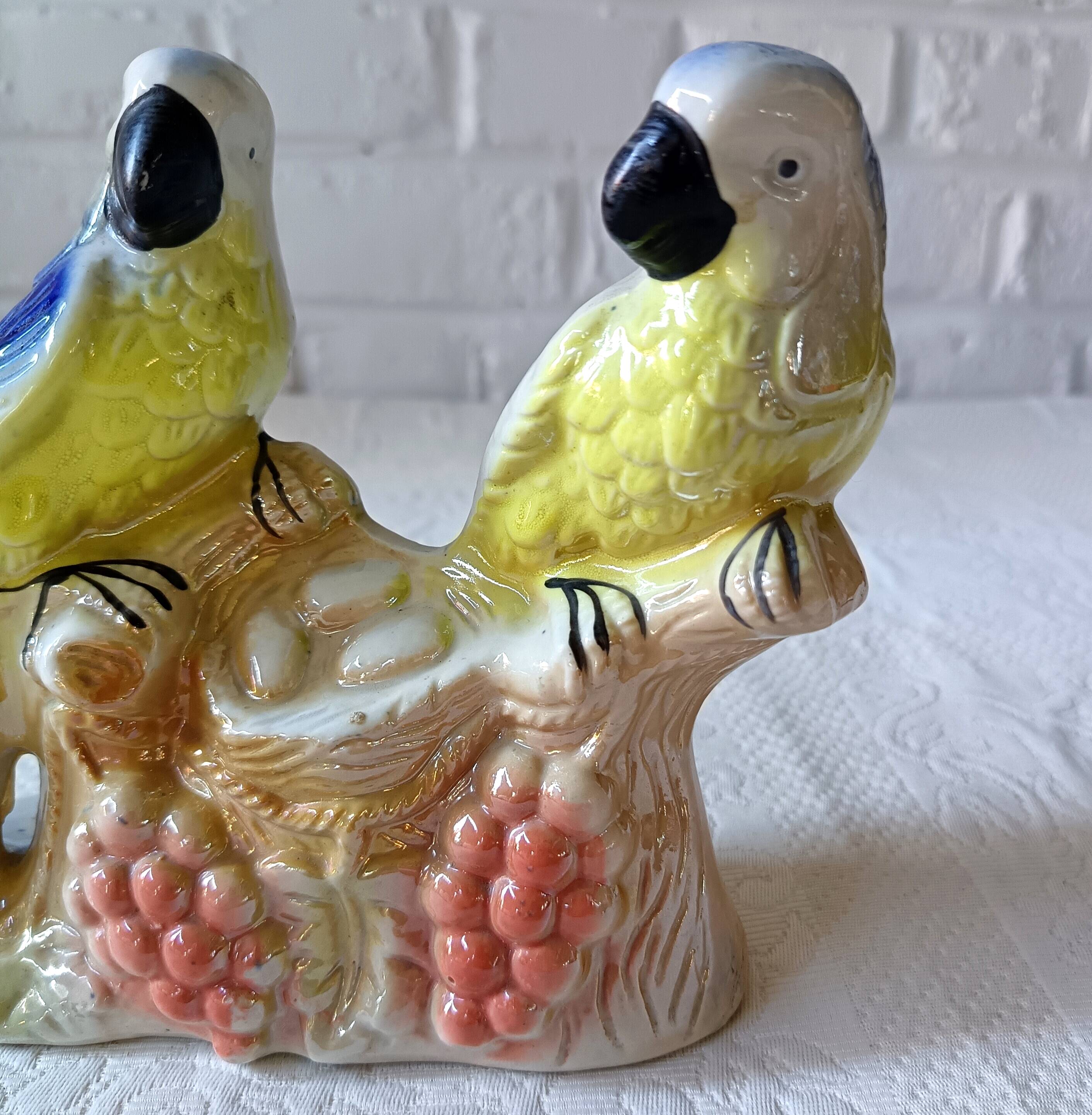 Vintage kitsch iridescent porcelain bird statuette