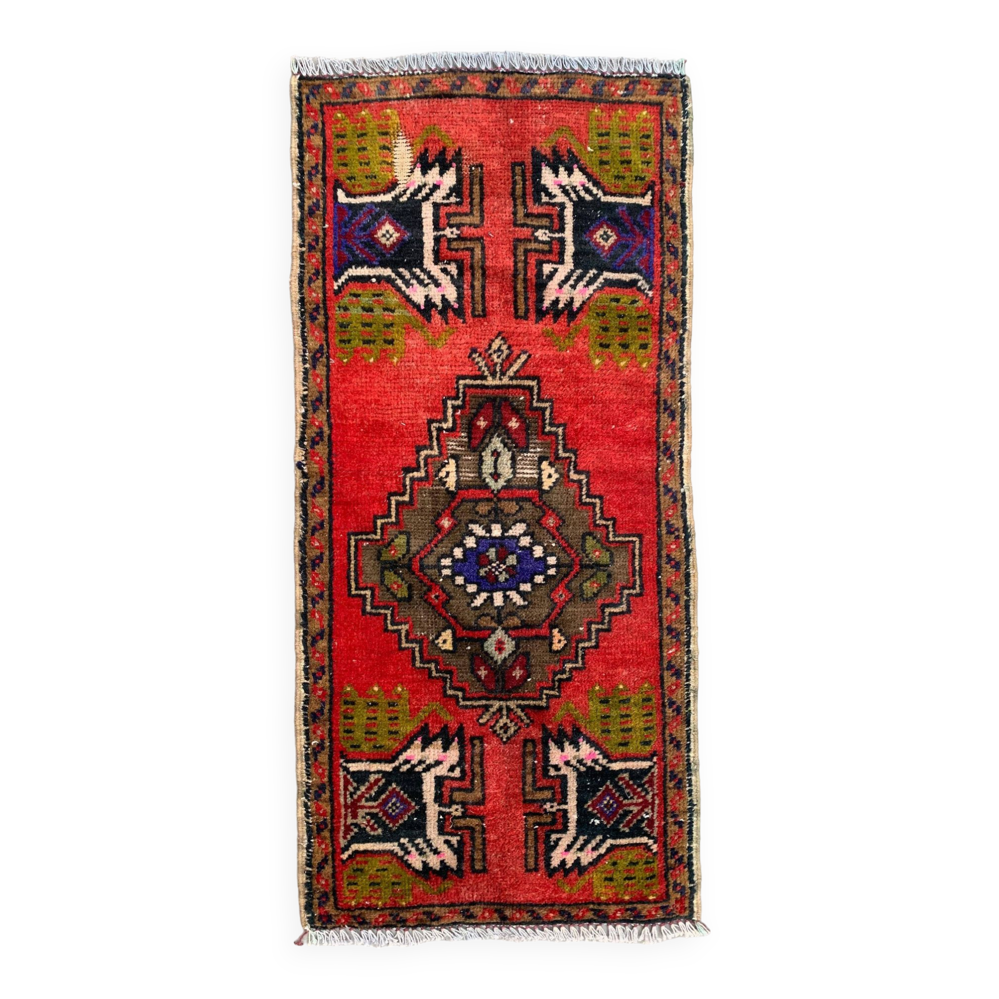 Small Vintage Turkish Rug 101x47 cm, Short Runner, Tribal, Shabby, Mini Carpet